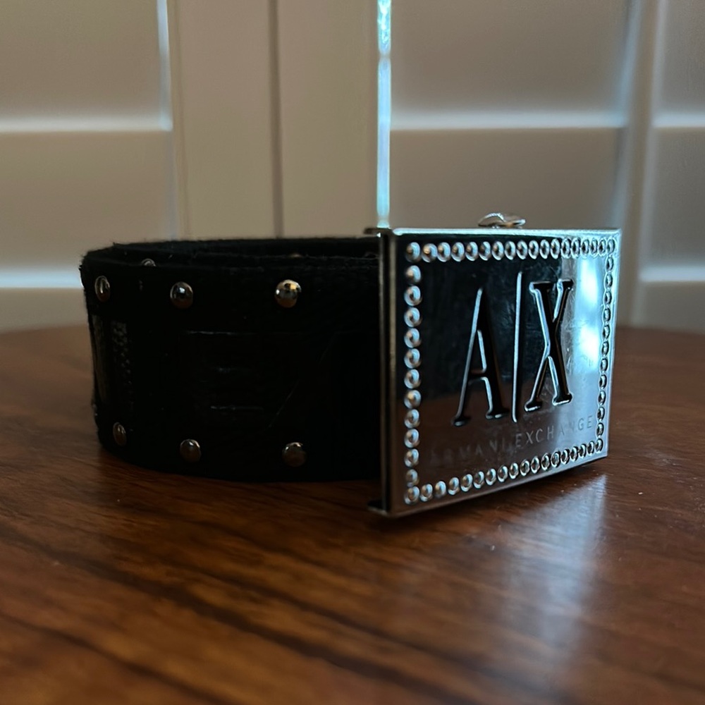 Armani Exchange Black and Silver Belt with Studs Design